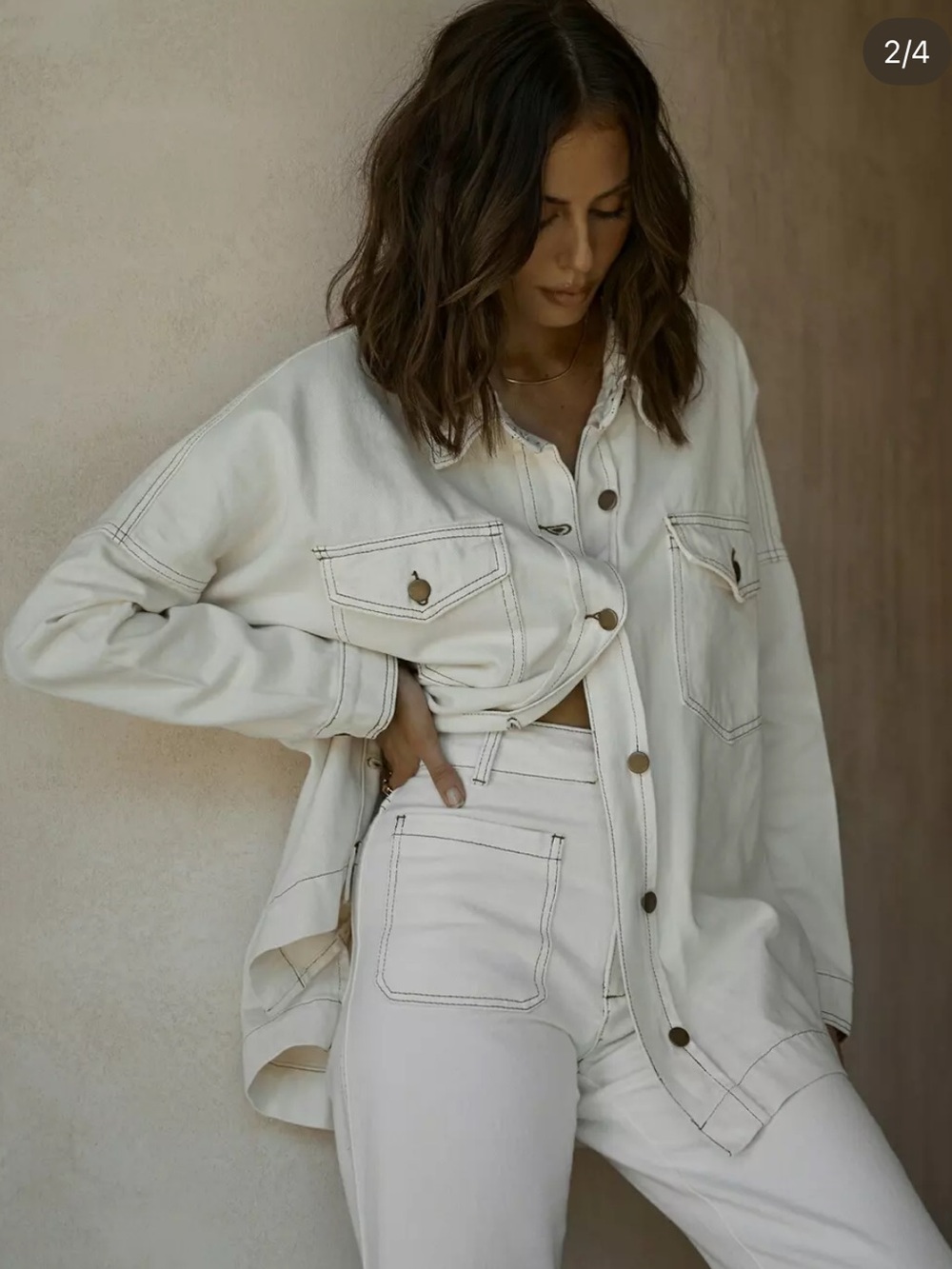DISSH Shacket Peri Denim Jacket Cotton Oversized in Cream